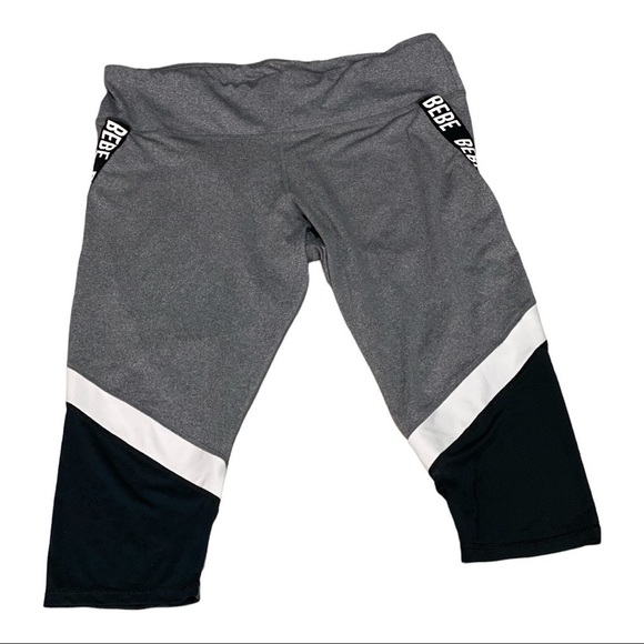 Women’s BeBe Plus Size 3X Side Tape Color Block Capri Leggings Grey/Blac… - Picture 4 of 9